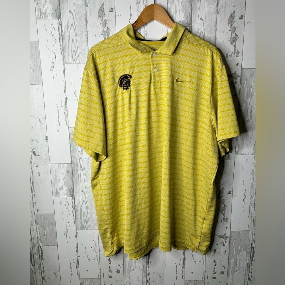 Nike Dri-FIT Victory Striped Golf Polo Golden Yellow Navy Blue Spartan Men’s 2XL